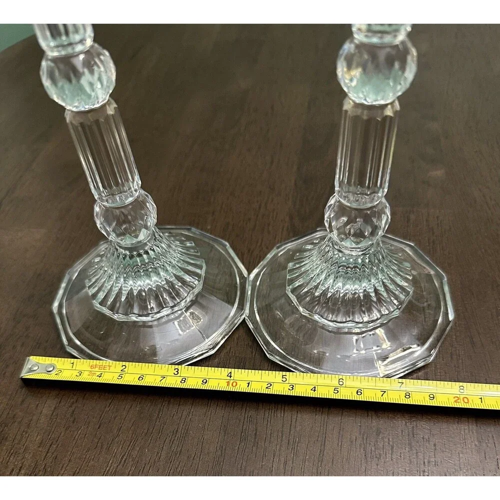 2 CRYSTAL 9” TALL CANDLESTICK HOLDER WEDDING HOME DECOR